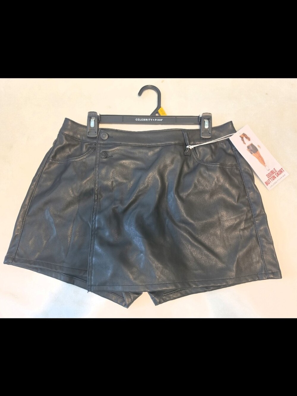 NWT Celebrity Pink Black Faux Leather Skort - L 11/13